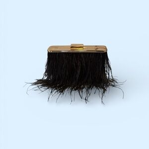 Olga Berg Estelle Black Ostrich Feather Clutch